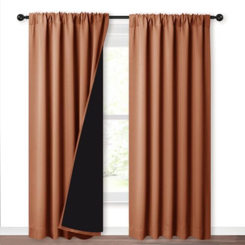 100% Blackout Curtains for Living Room, Privacy Protection & Noise Reducing Drapes, Black Lined Window Treatment Panels for Patio Sliding Glass Door (Burnt Orange, 2 Pieces, W52 x L84)