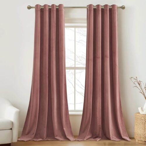 Mauve Velvet Curtains 2 Panels Set, Privacy Room Darkening Curtains & Drapes Thermal Insulated Window Treatmernt Luxury Holiday Decoration for Living Room Party Backdrops, W52 x L84 inches
