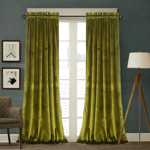 Olive Green Velvet Curtains 2 Panels Set, Block Light Thermal Insulated Rod Pocket Drapes for Bedroom/Living Room,W52 x L90, 2 Panels