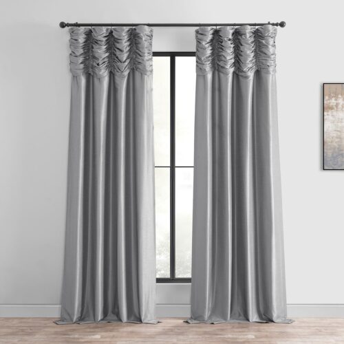 Ruched Faux  Silk Curtains for Living Room 50 X 84 (1 Panel), Storm Grey
