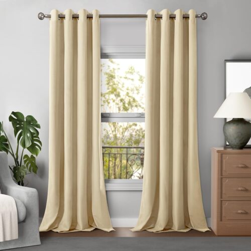 Light Gold Velvet Curtains for Living Room 84 Inches Length - Grommet Vintage Drapes Room Darkening for Bedroom/Dining Room/Office Luxury Soft Privacy, 2 Panels, 52 X 84 Inch