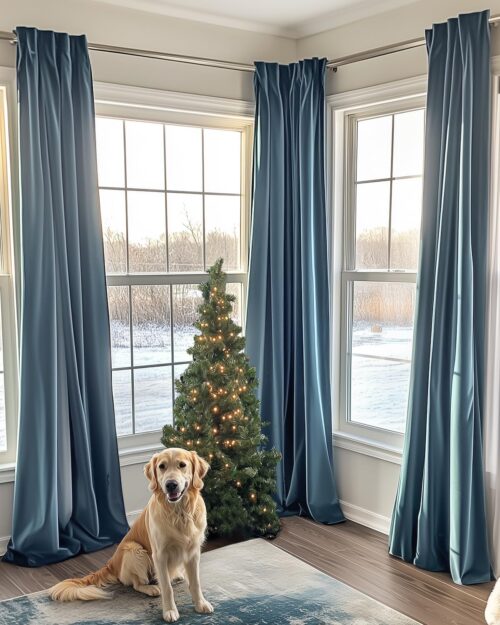 Velvet Curtain for Living Room, Thermal Insulated Luxury Drape for Bedroom 120 Inch Long, Stylish Privacy Curtain Room Darkening Extra Long Window Treatment Rod Pocket 1 Panel, Aegean Blue