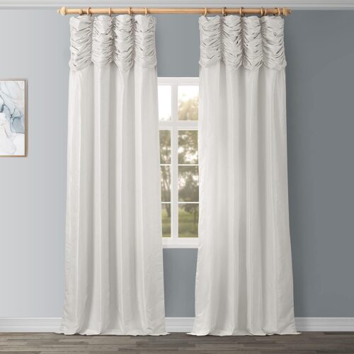 Ruched Faux  Silk Curtains for Living Room 50 X 84 (1 Panel),  Off White