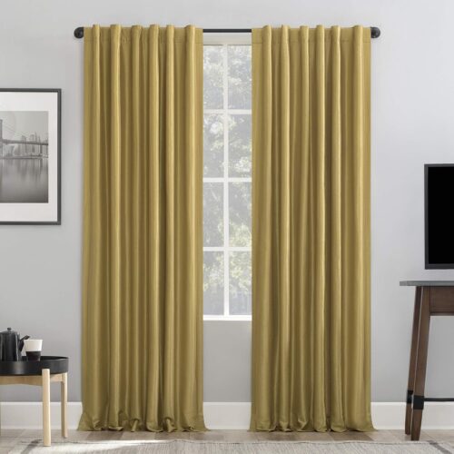 Faux Dupioni Silk Thermal Extreme Total Blackout Back Tab Curtain Panel, 50" x 84", Gold