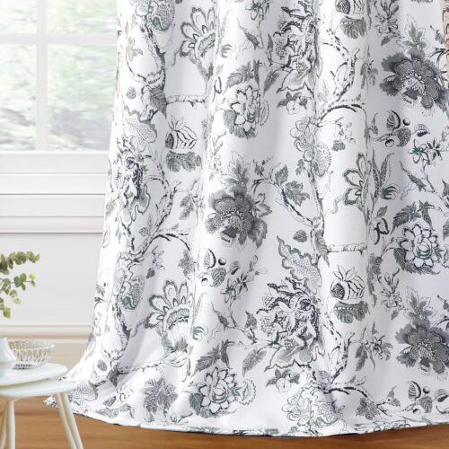 Blackout Curtains 84 Inch Length 2 Panels Set Floral Print Curtain Drapes for Living Room Thermal Insulated Grommet Window Curtains for Bedroom - Traditional Floral in Antique Green
